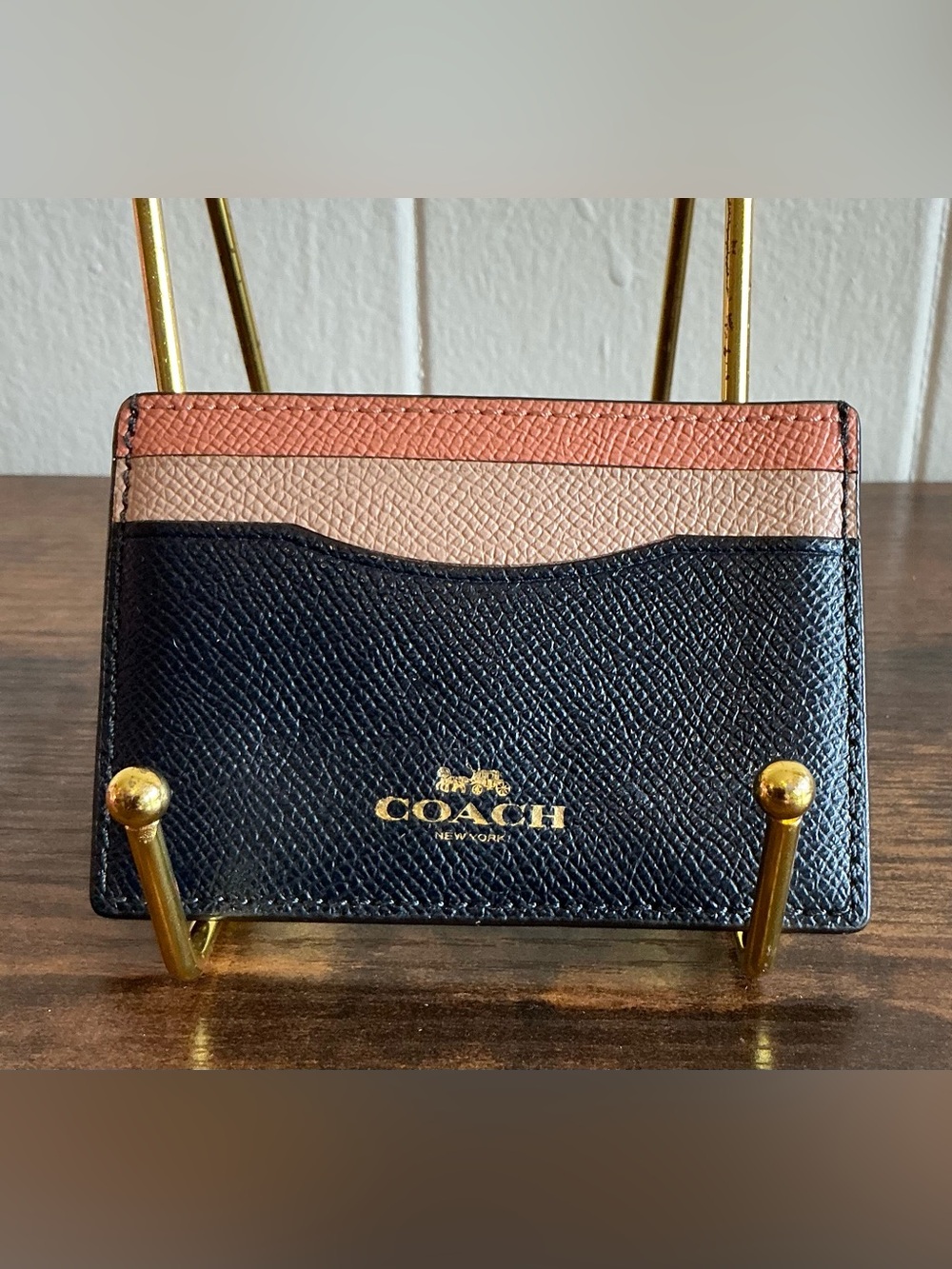 A Leather Rare Coach Slim Card Holder Black Multi Color Block Minimalist Wallet